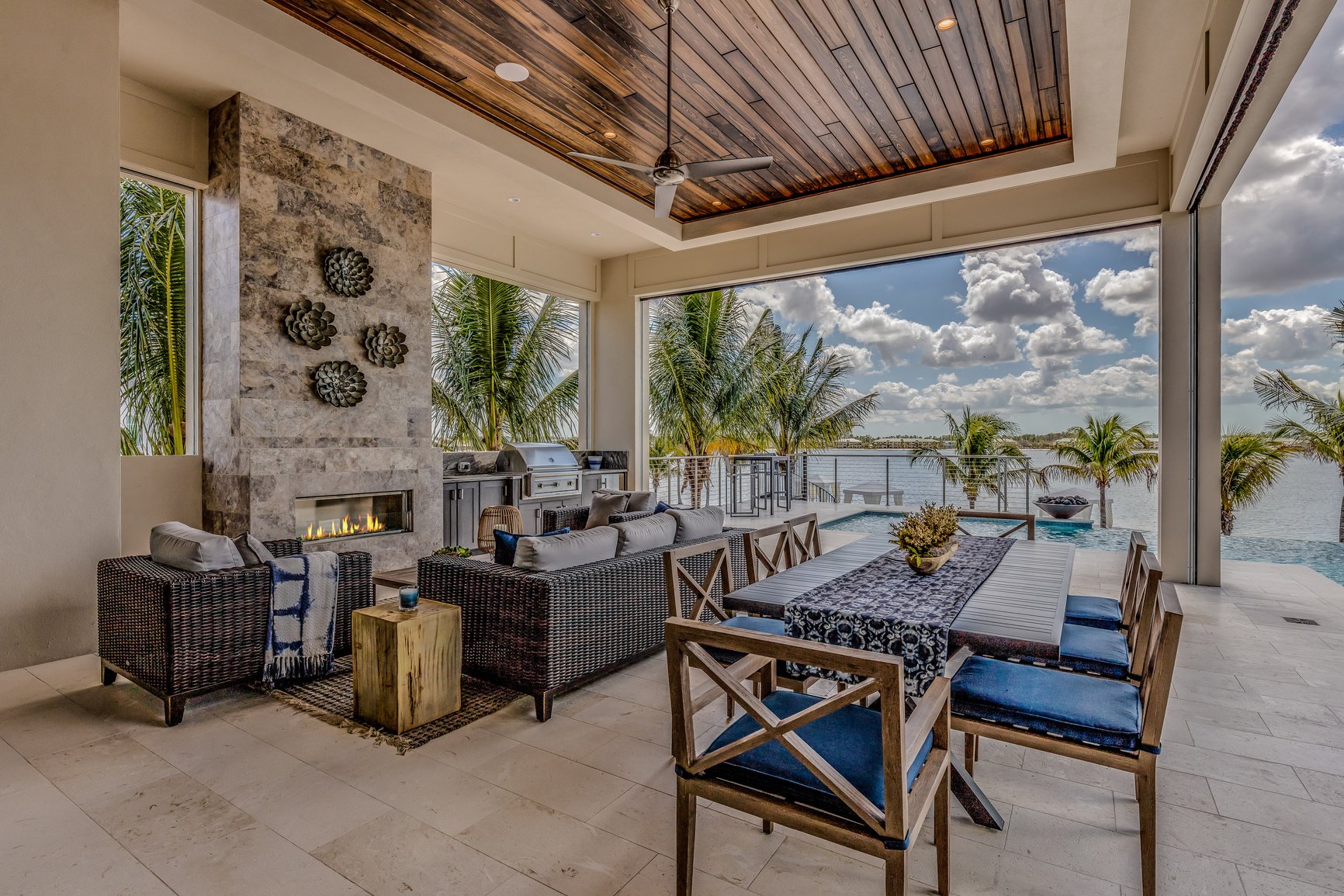 Outdoor patio with living and eating area